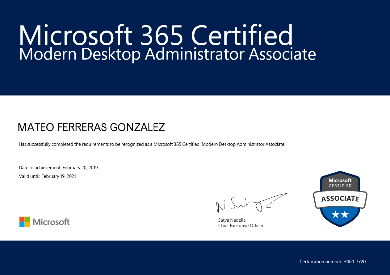Microsoft 365 Certified: Modern Desktop Administrator Associate |  